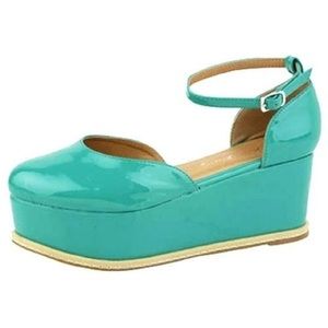 Green Wedge platform Dress sandals with ankle strap 2.5” platform